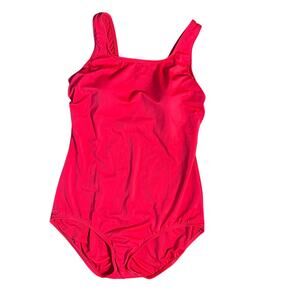 LANDS END Mastectomy Scoop Neck Tugless One Piece Swimsuit Red Womens 12